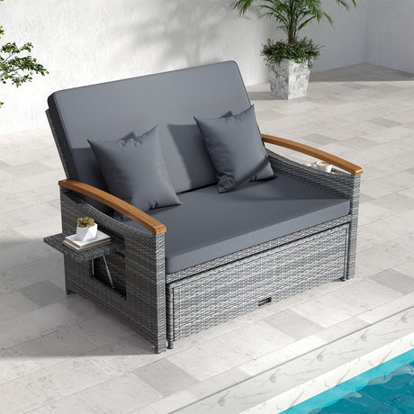 Outdoor Wicker Daybed with Folding Panels and Storage Ottoman
