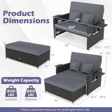 PE Wicker Outdoor Daybed with 4-Level Adjustable Backrest and Storage Ottoman