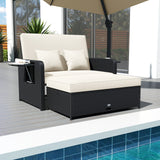 PE Wicker Outdoor Daybed with 4-Level Adjustable Backrest and Storage Ottoman