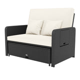 PE Wicker Outdoor Daybed with 4-Level Adjustable Backrest and Storage Ottoman