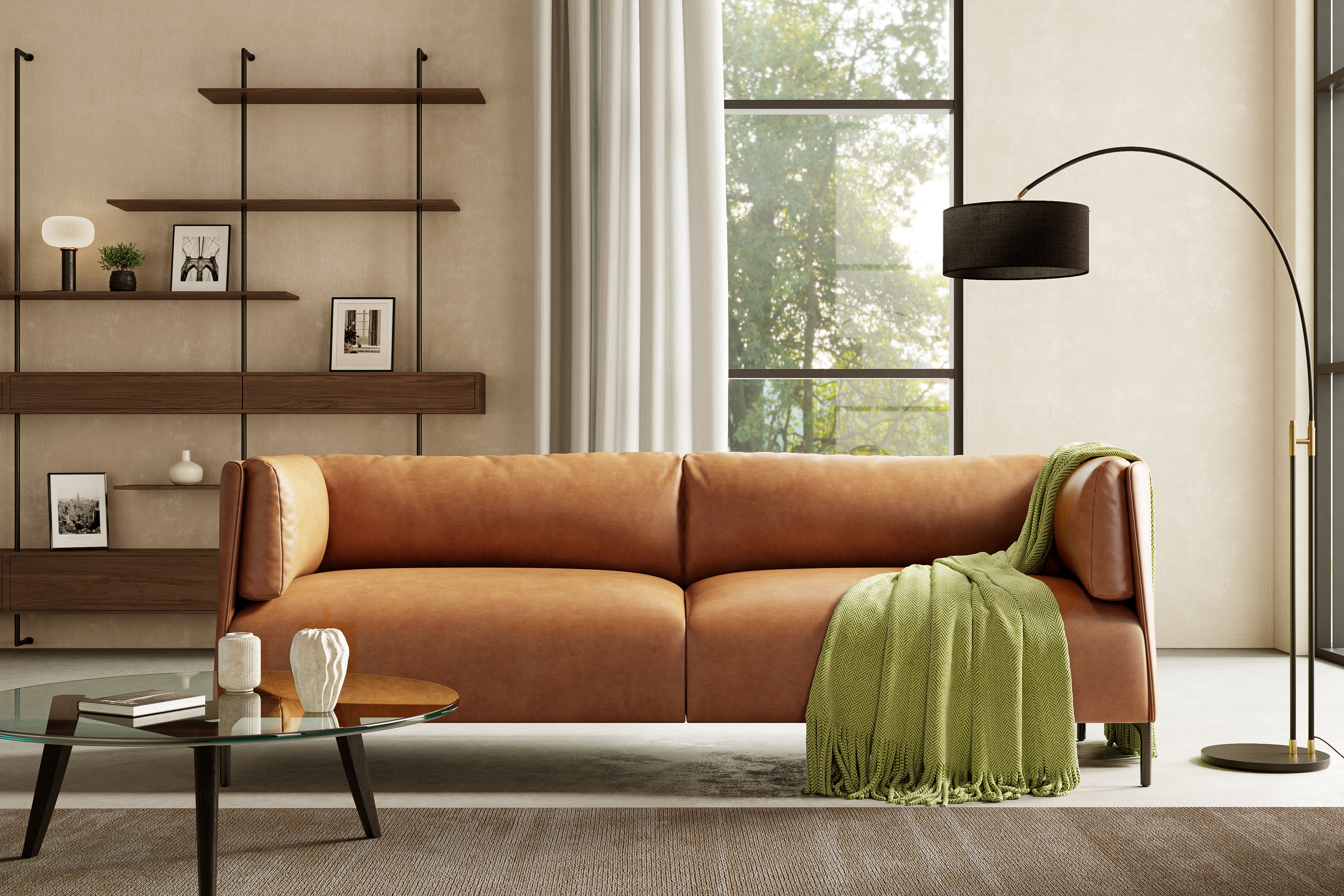 Valencia Parker Full-Aniline Leather 80" Wide Sofa, Cognac