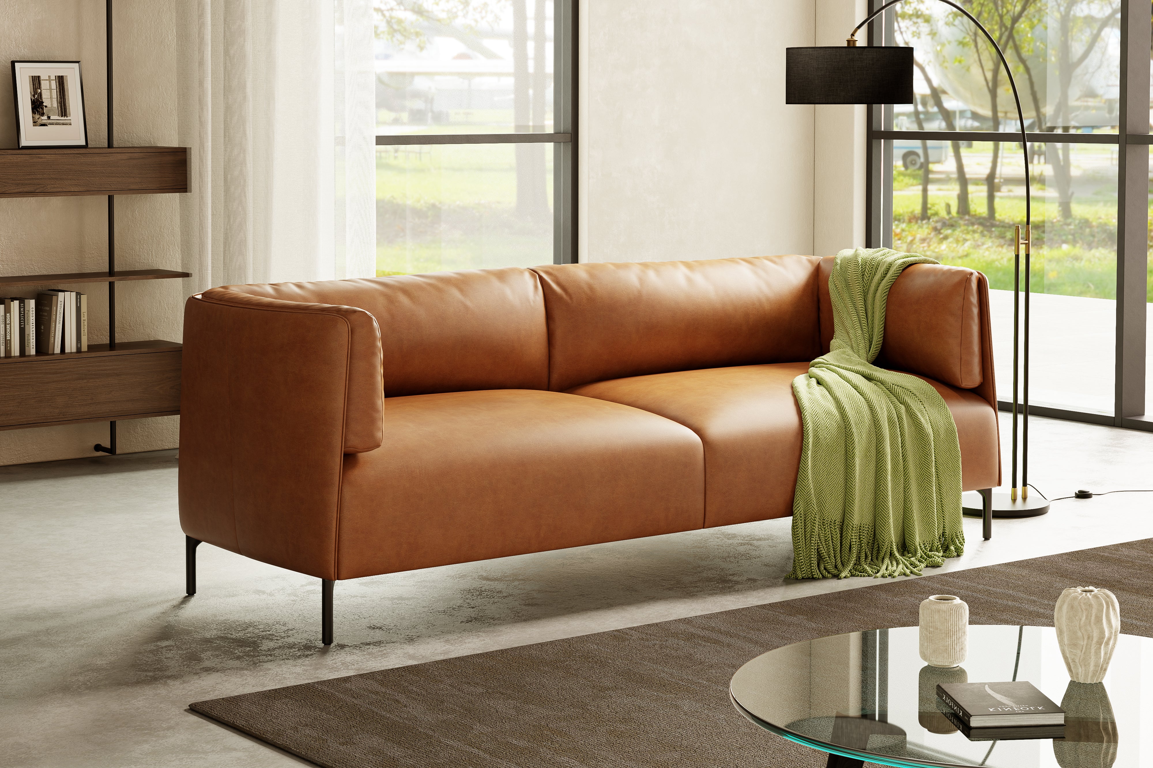 Valencia Parker Full-Aniline Leather 80" Wide Sofa, Cognac