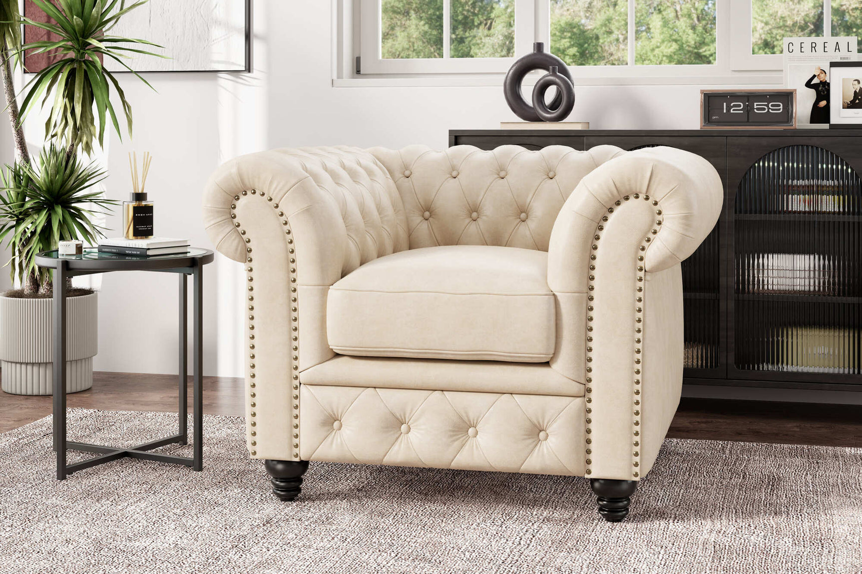 Parma Leather Chesterfield Accent Chair