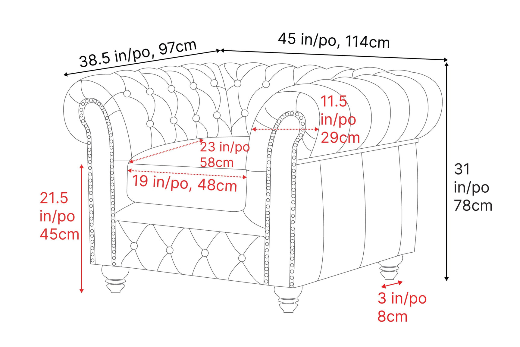 Parma Leather Chesterfield Accent Chair