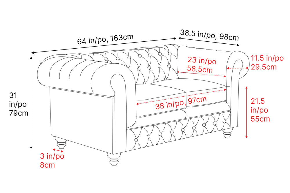 Valencia Parma 64" Full Aniline Leather Chesterfield Loveseat Sofa, Antique White