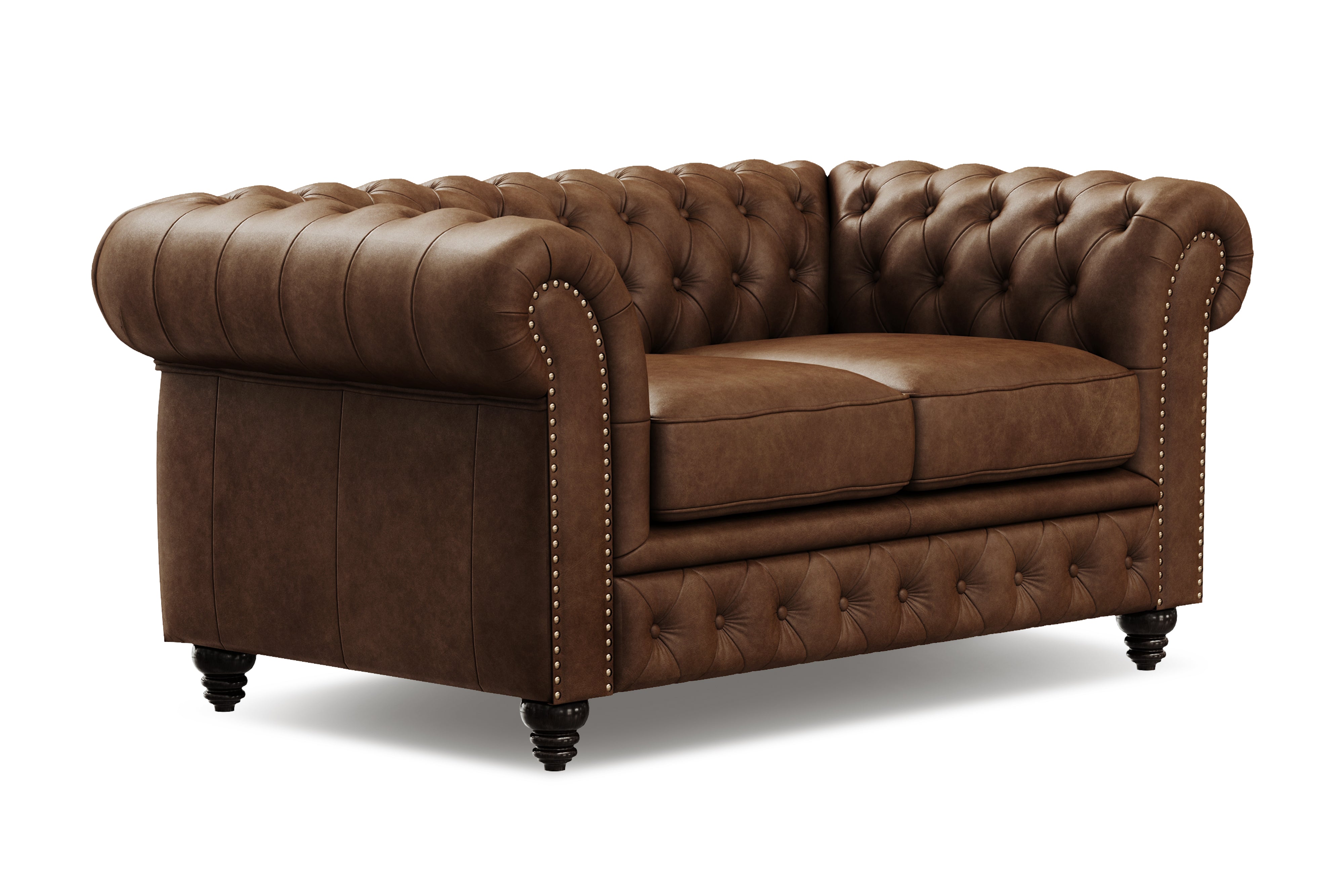 Valencia Parma 64" Full Aniline Leather Chesterfield Loveseat Sofa, Chocolate Color