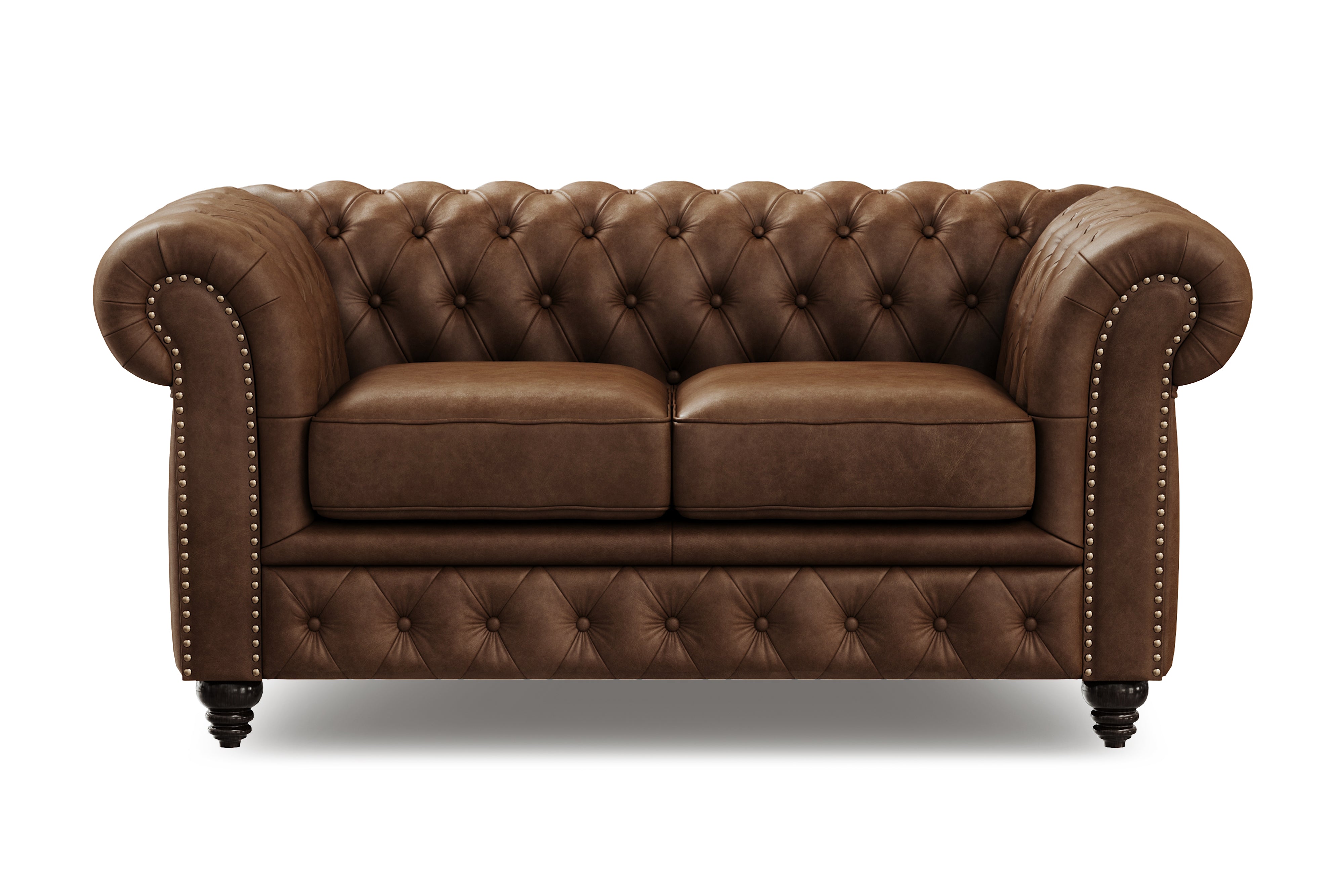 Valencia Parma 64" Full Aniline Leather Chesterfield Loveseat Sofa, Chocolate Color