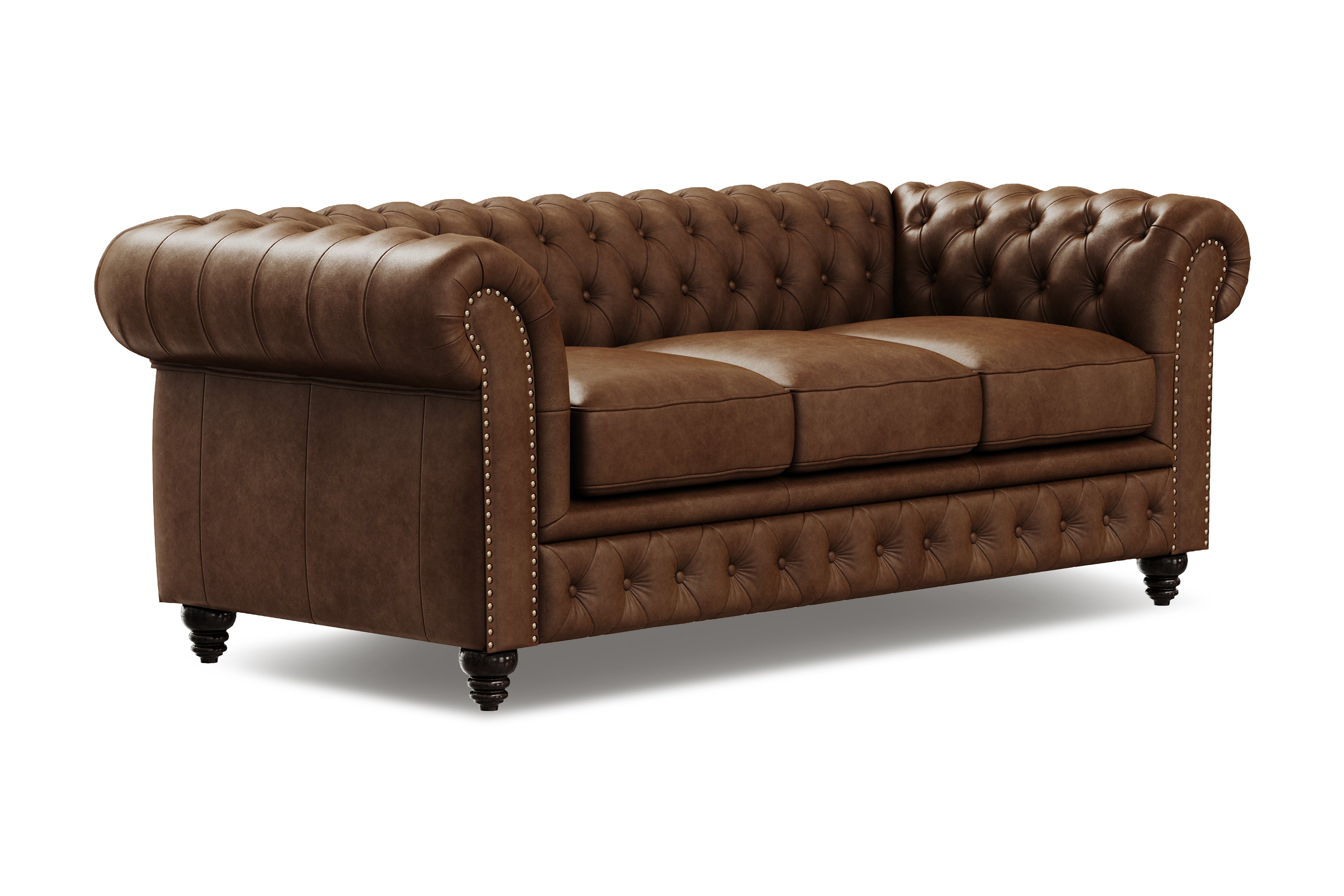 Valencia Parma 82" Full Aniline Leather Chesterfield Three Seats Sofa, Chocolate