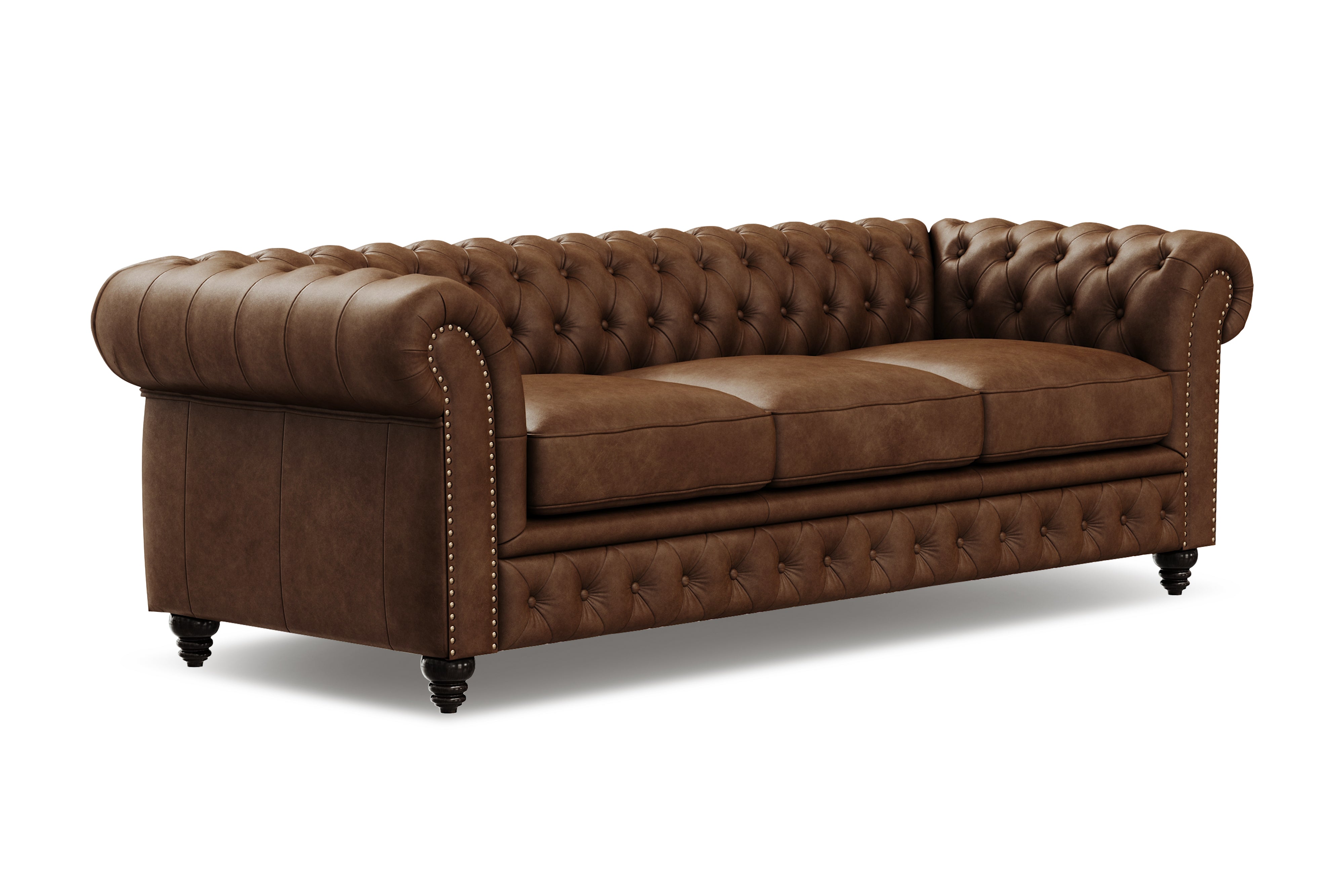 Valencia Parma 92" Full Aniline Leather Chesterfield Three Seats Sofa, Chocolate