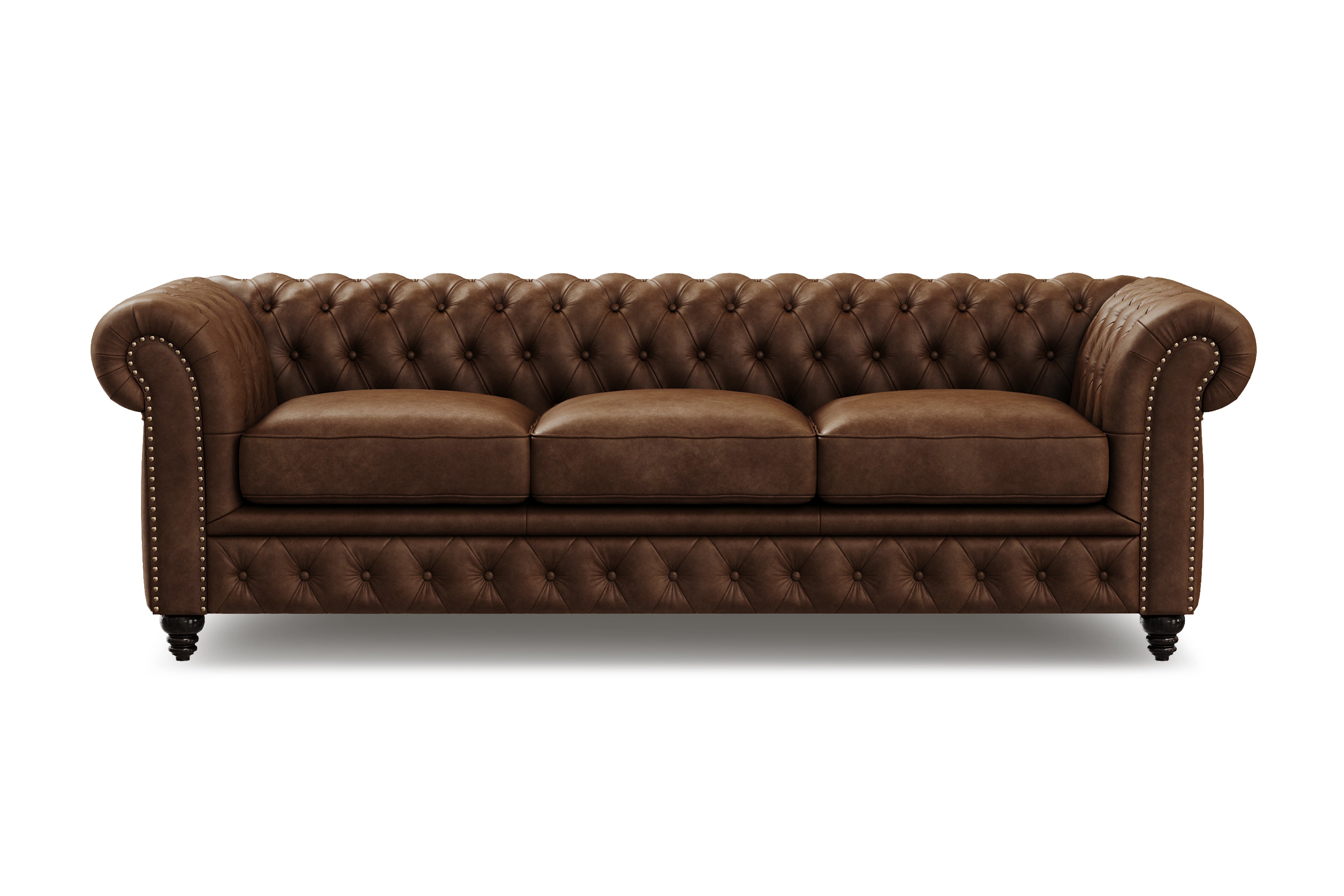 Valencia Parma 92" Full Aniline Leather Chesterfield Three Seats Sofa, Chocolate