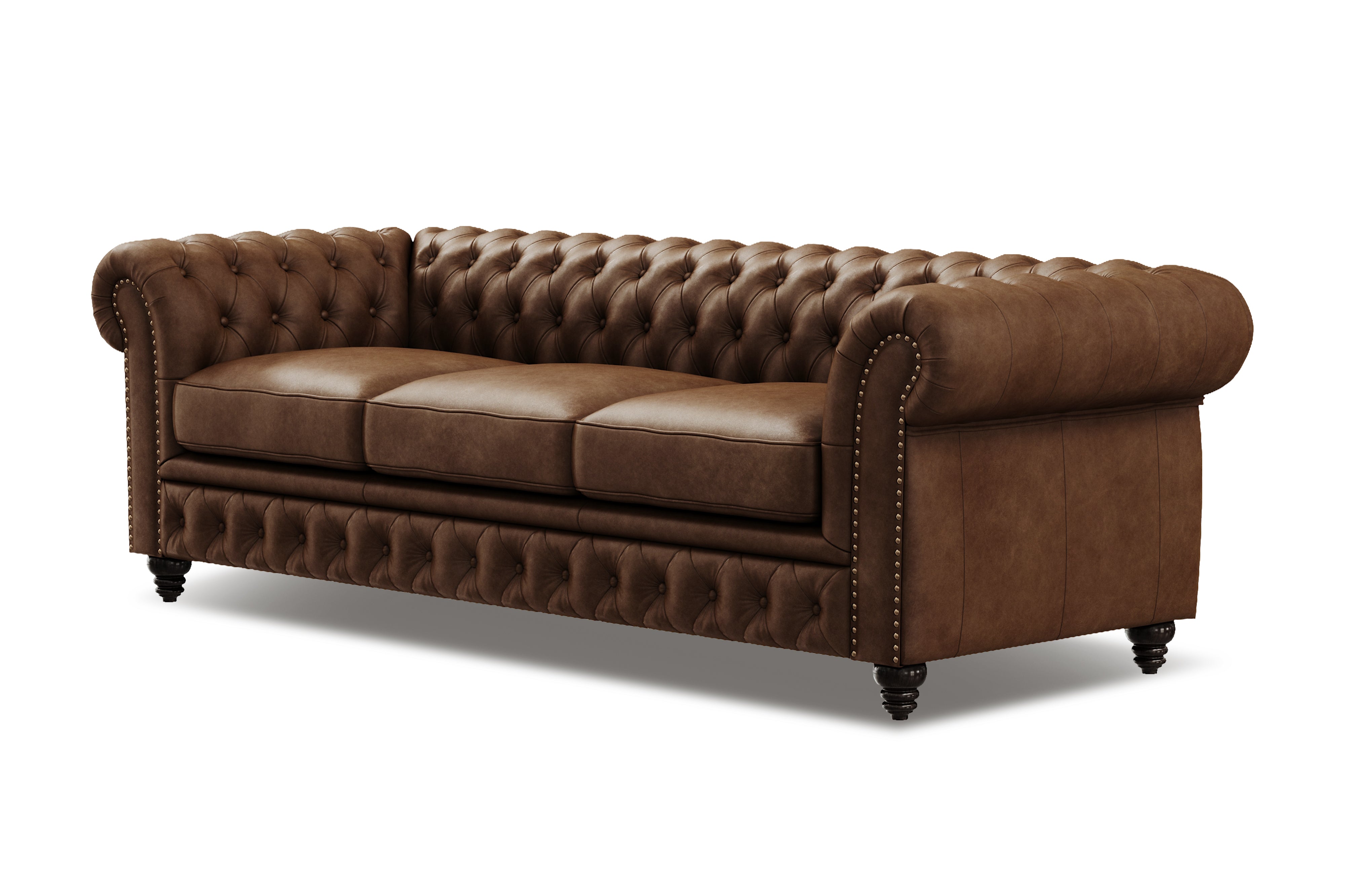 Valencia Parma 92" Full Aniline Leather Chesterfield Three Seats Sofa, Chocolate