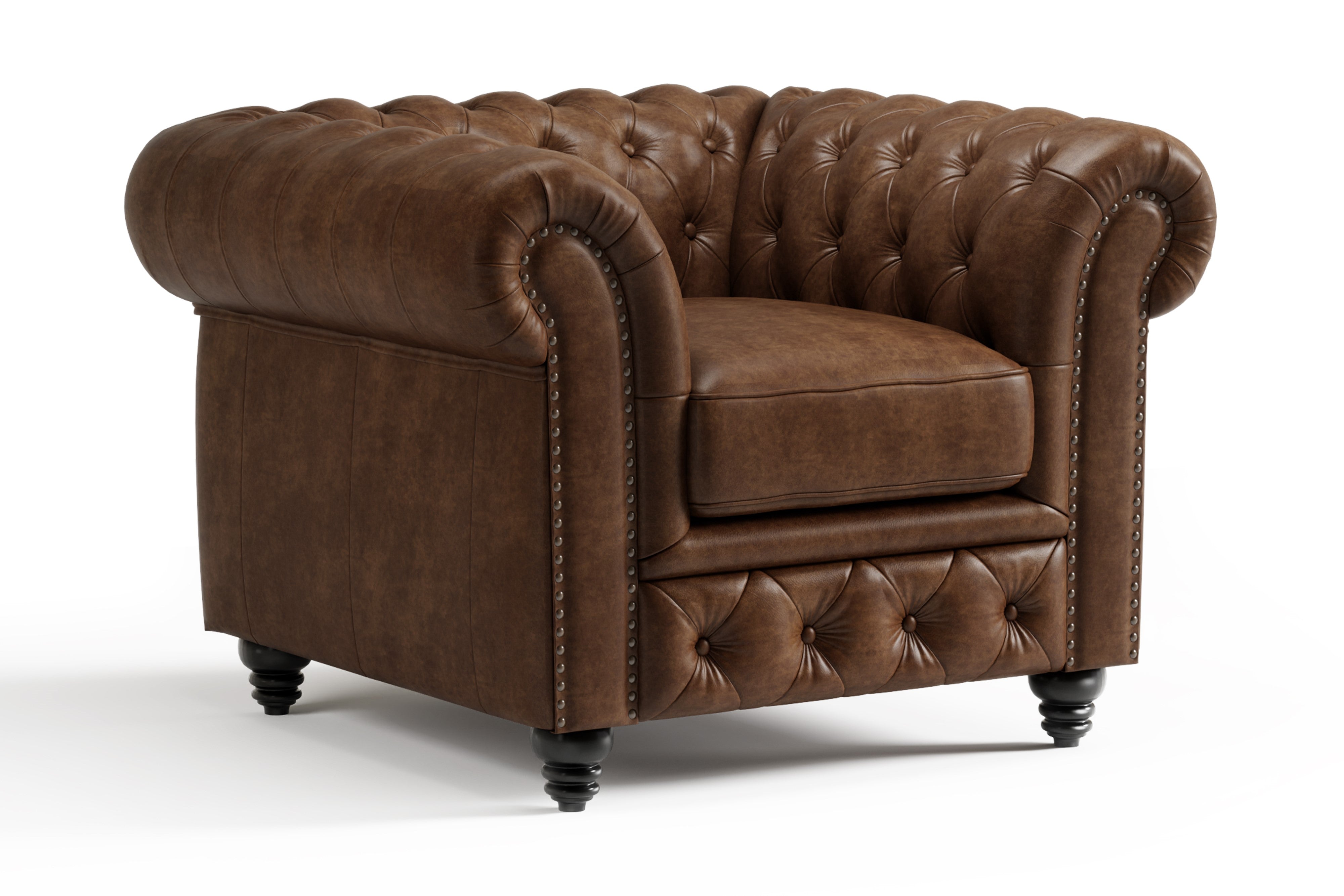 Valencia Parma Full Aniline Leather Chesterfield Single Sofa Accent Chair, Chocolate