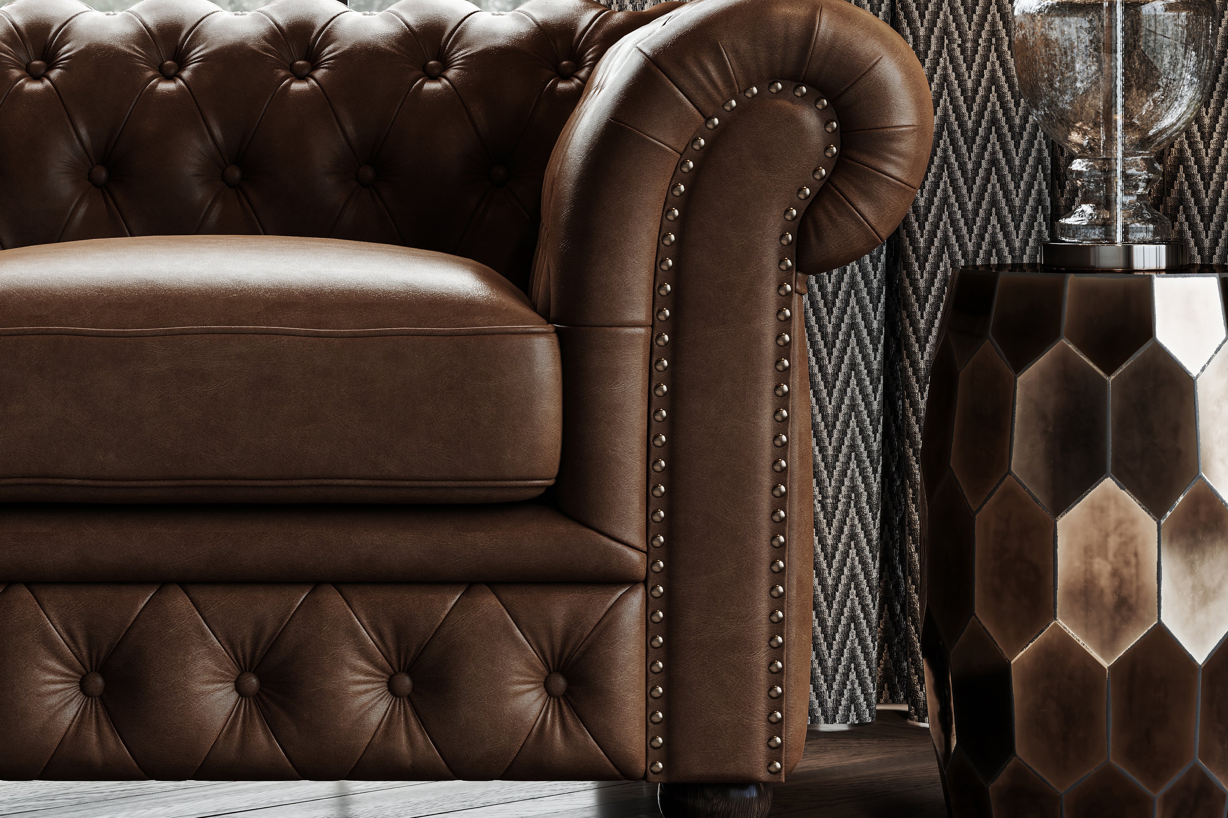 Valencia Parma Full Aniline Leather Chesterfield Single Sofa Accent Chair, Chocolate