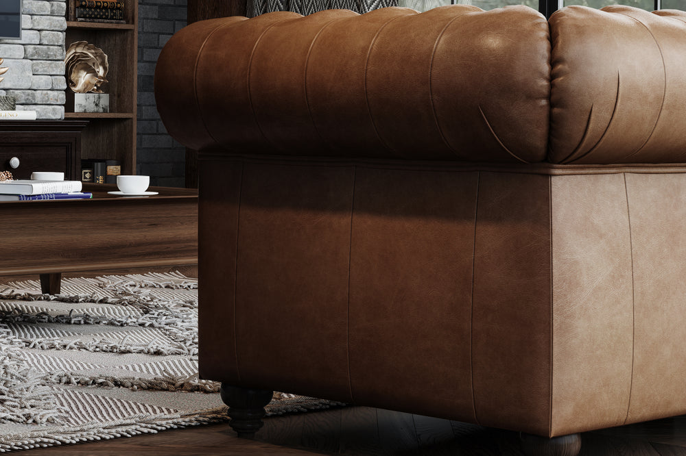Valencia Parma Full Aniline Leather Chesterfield Single Sofa Accent Chair, Chocolate Color