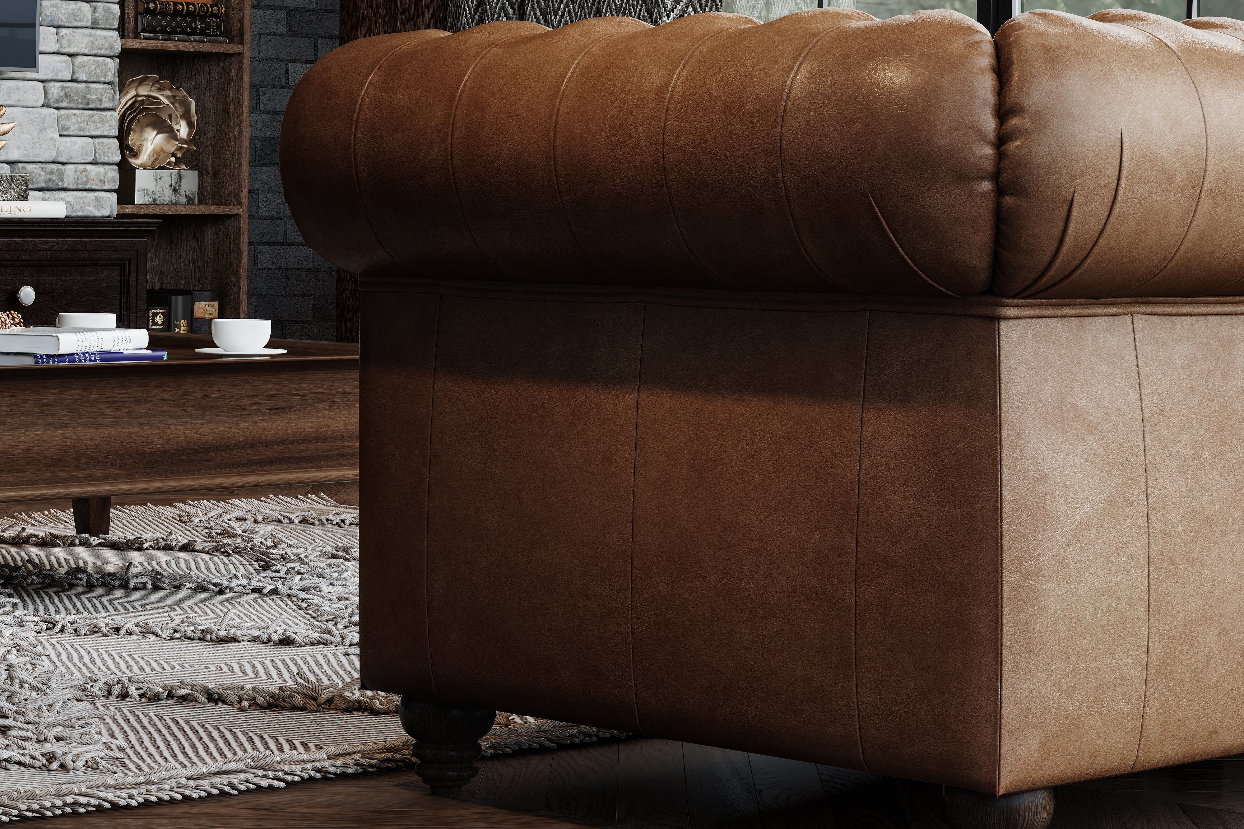 Valencia Parma Full Aniline Leather Chesterfield Single Sofa Accent Chair, Chocolate