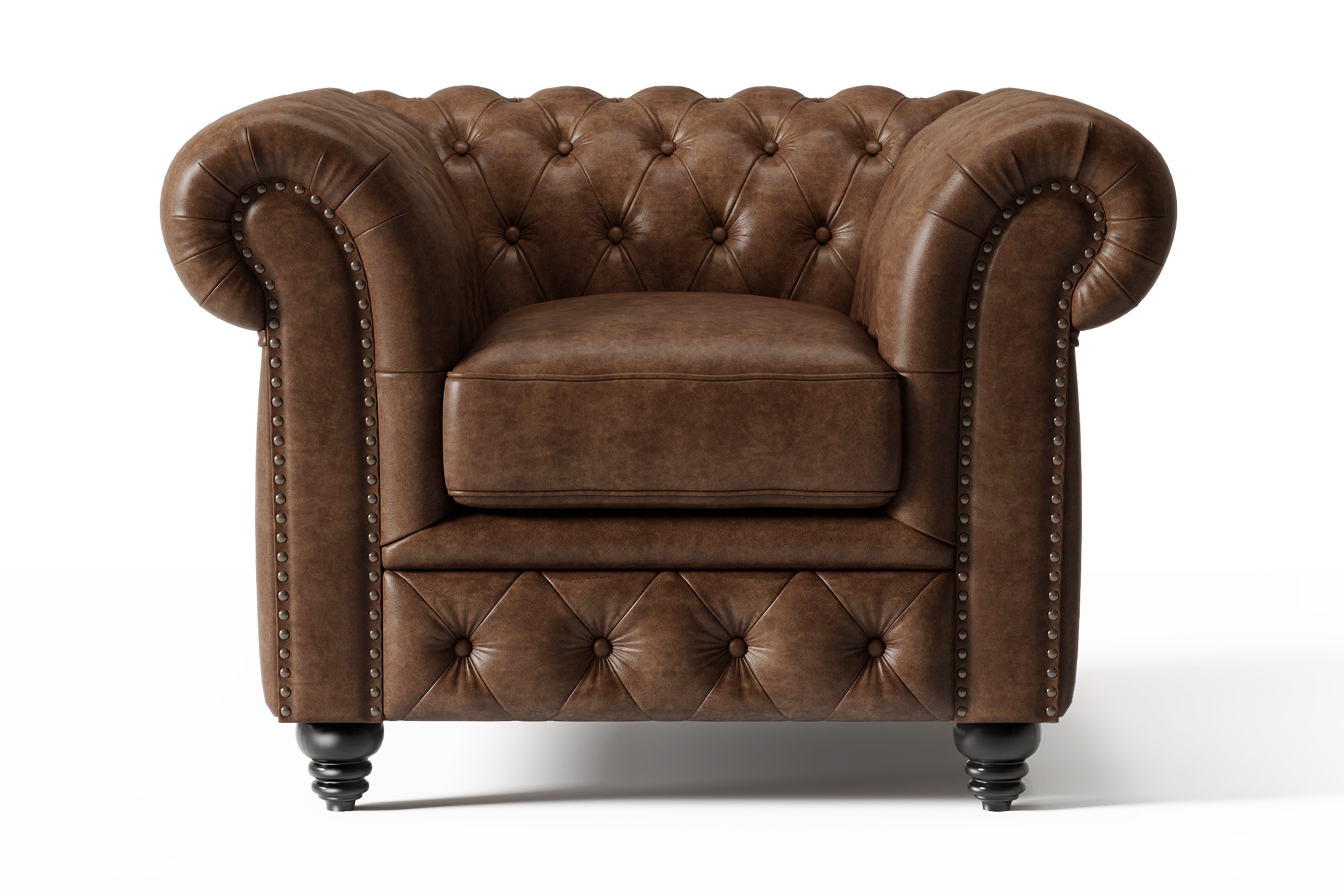 Valencia Parma Full Aniline Leather Chesterfield Single Sofa Accent Chair, Chocolate