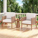 Patio Acacia Wood Chair Set of 4 with Woven Rope Armrests and Seat Back Cushions for Backyard