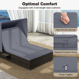 Patio Double Chaise Lounge with Shade Cushions and Folding Side Trays