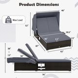 Patio Double Chaise Lounge with Shade Cushions and Folding Side Trays