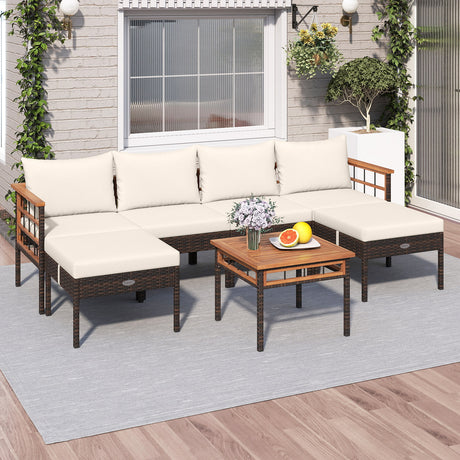 Patio Rattan Chairs with Ottomans and Side Table for Backyard