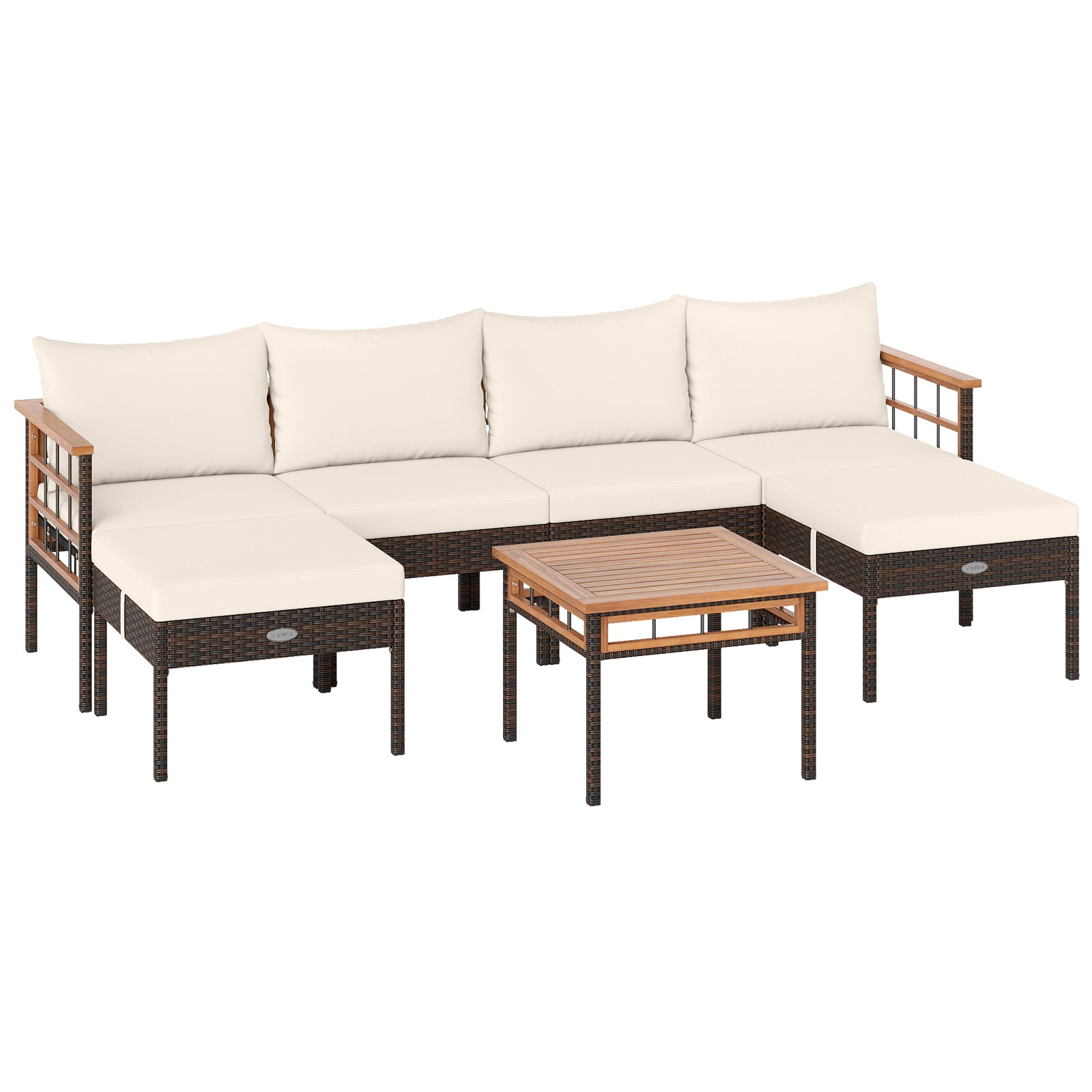 Patio Rattan Chairs with Ottomans and Side Table for Backyard
