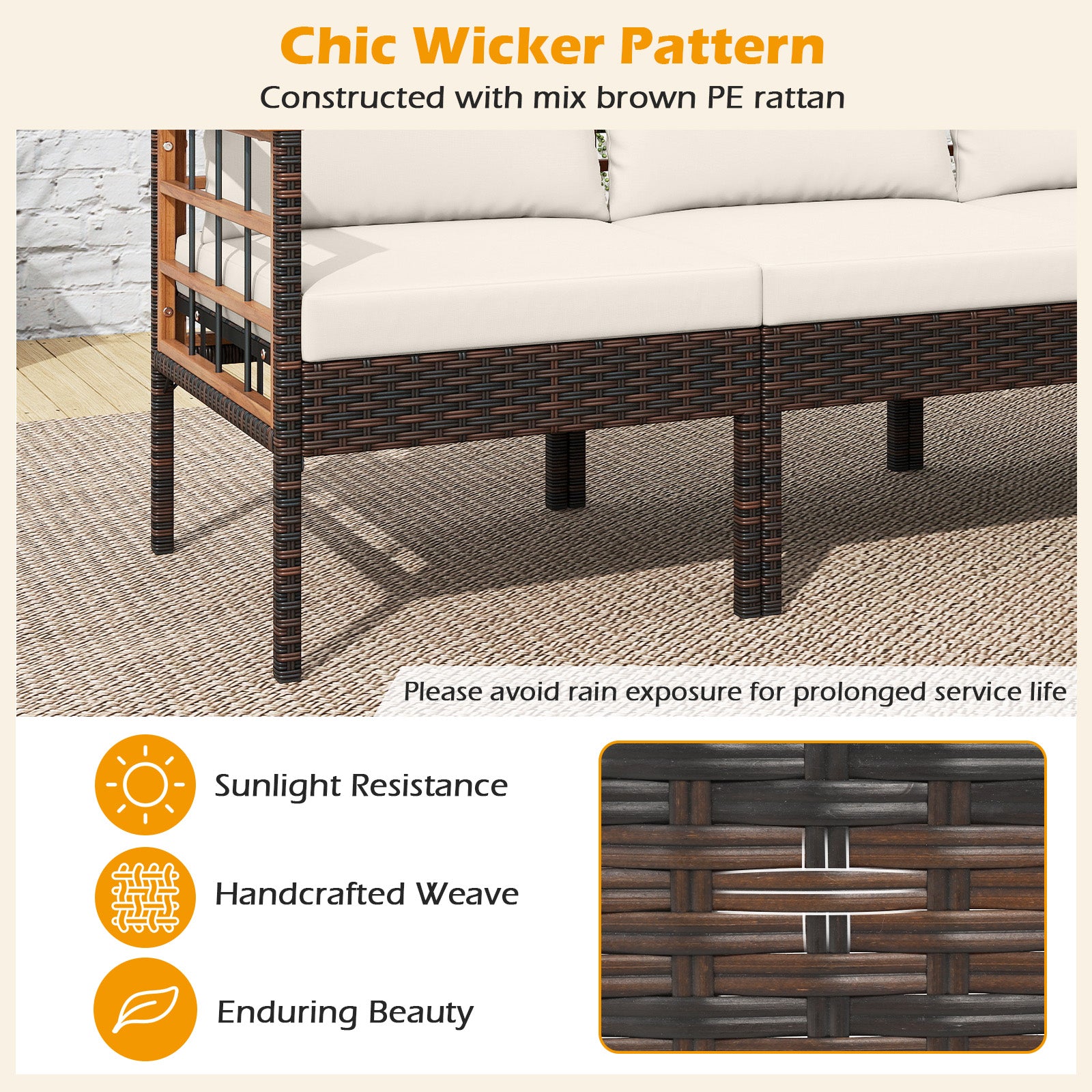 Patio Rattan Chairs with Ottomans and Side Table for Backyard