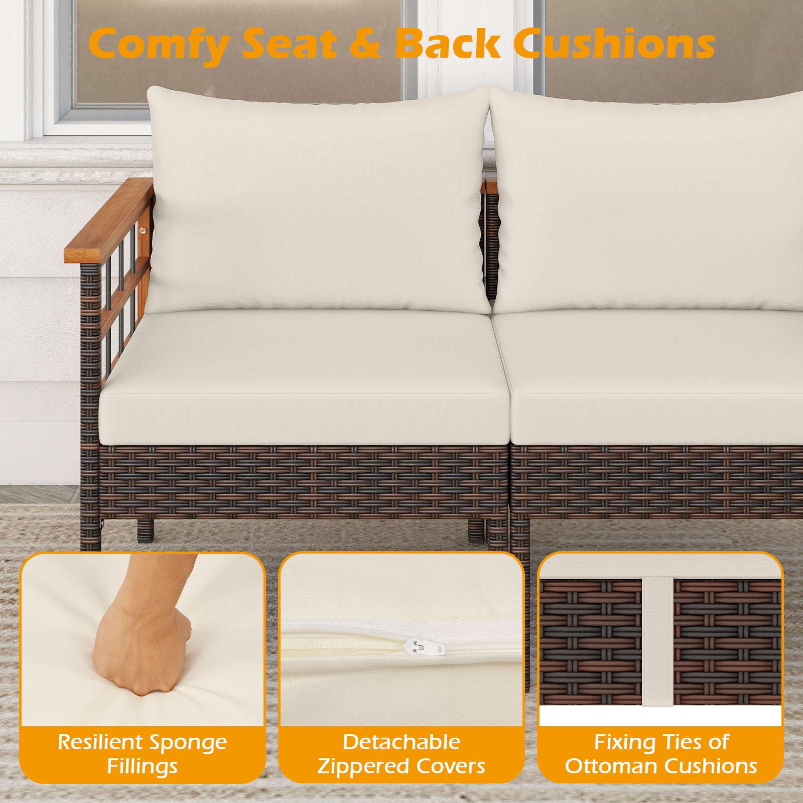 Patio Rattan Chairs with Ottomans and Side Table for Backyard