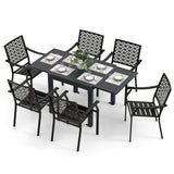 Patio Rectangular Aluminum Table and Stackable Armchairs Set with Slatted Tabletop and Seats