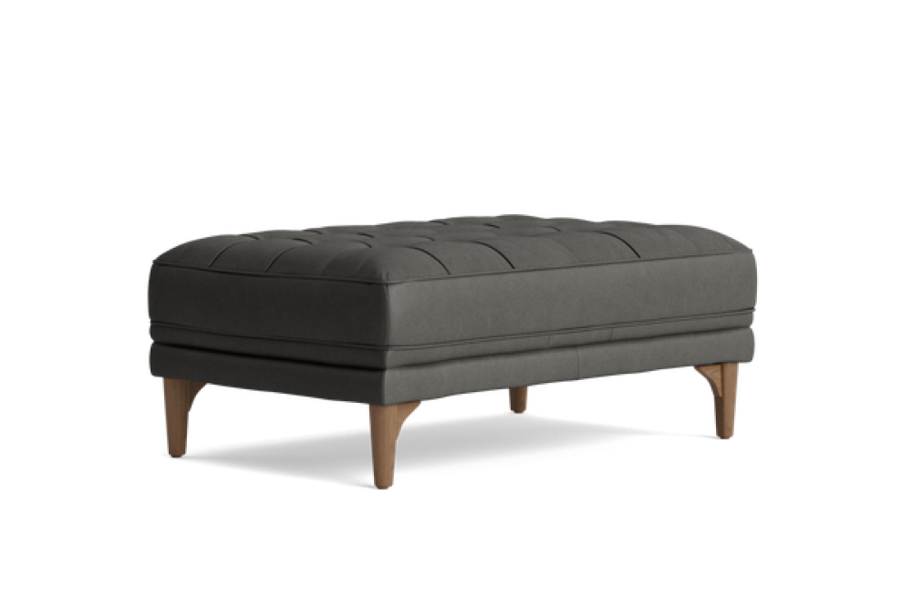 Valencia Penney Top Grain Leather Ottoman, Dark Grey