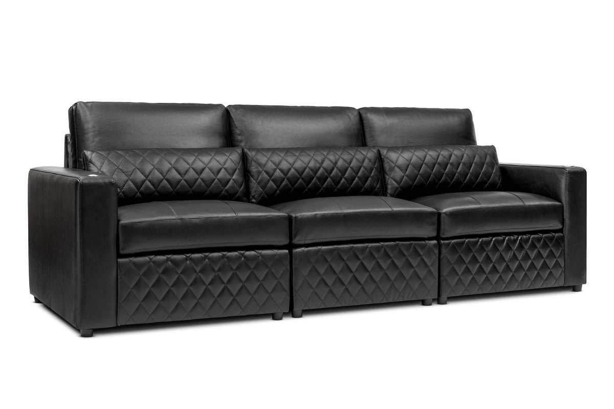 Valencia Pisa Top Grain Nappa 11000 Leather Lounge Sectional Sofa, Three Seats, Black