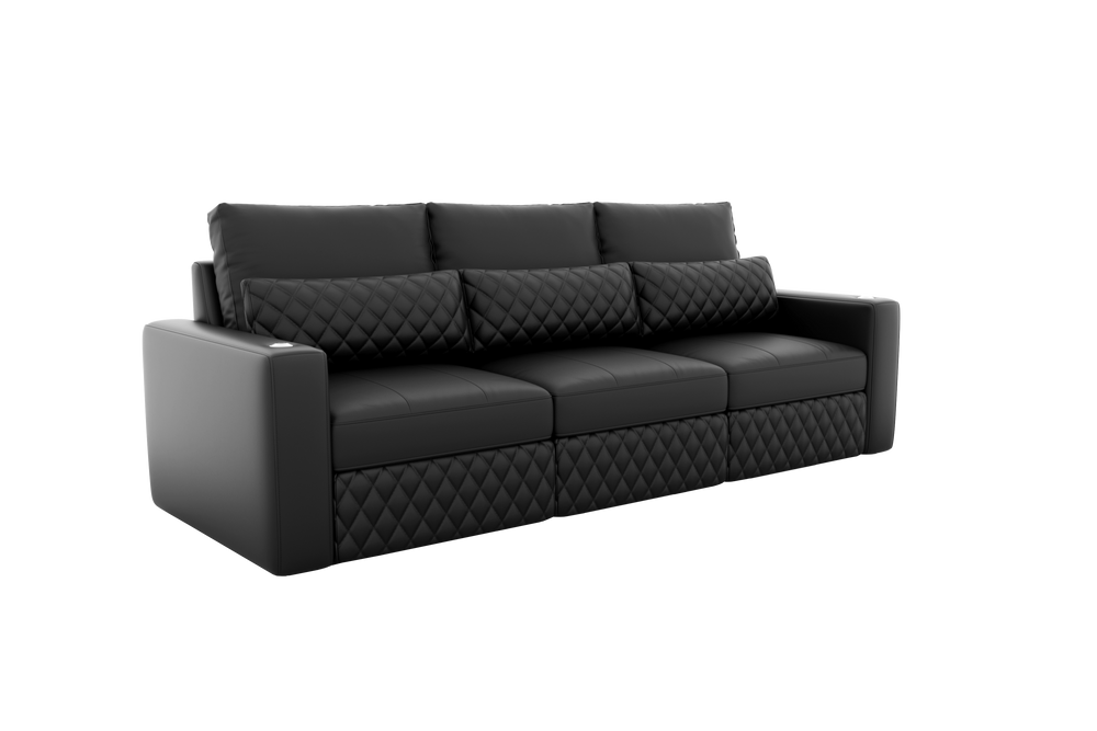 Valencia Pisa Top Grain Nappa 11000 Leather Lounge Sectional Sofa, Three Seats, Black