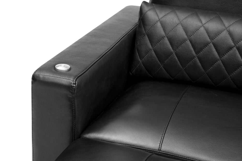 Valencia Pisa Top Grain Nappa 11000 Leather Lounge Sectional Sofa, Three Seats with 2 Ottomans, Black