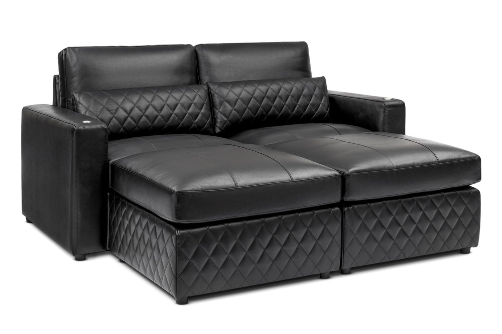 Valencia Pisa Top Grain Nappa 11000 Leather Lounge Sectional Sofa, Loveseat with 2 Ottomans, Black