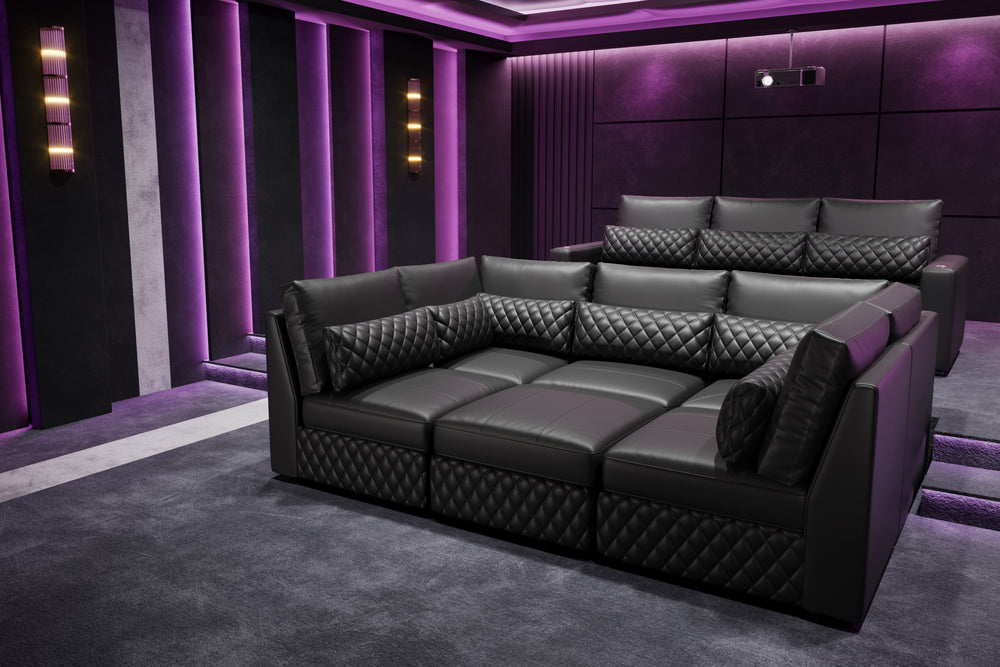 Valencia Pisa Top Grain Nappa 11000 Leather Lounge Sectional Sofa, Three Seats, Black