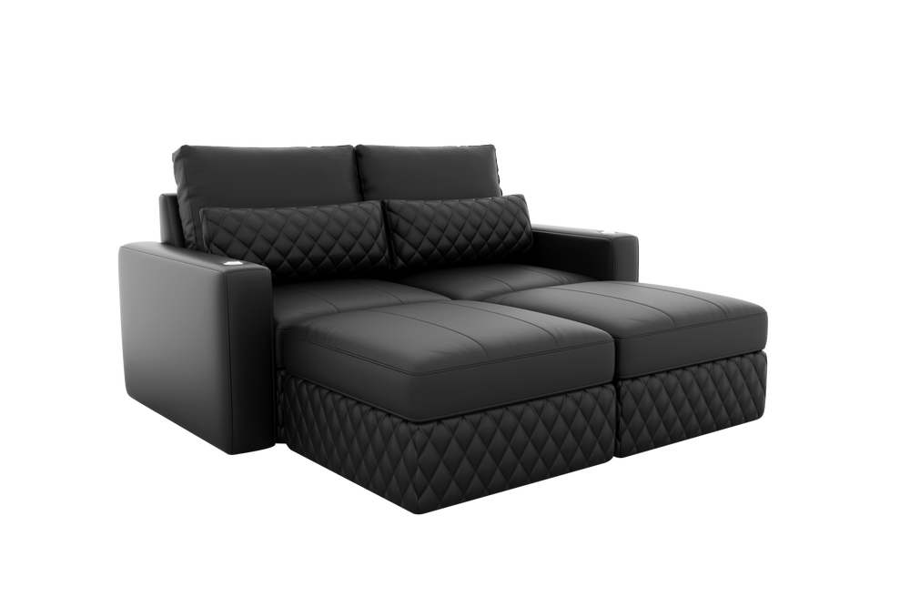 Valencia Pisa Top Grain Nappa 11000 Leather Lounge Sectional Sofa, Loveseat with 2 Ottomans, Black