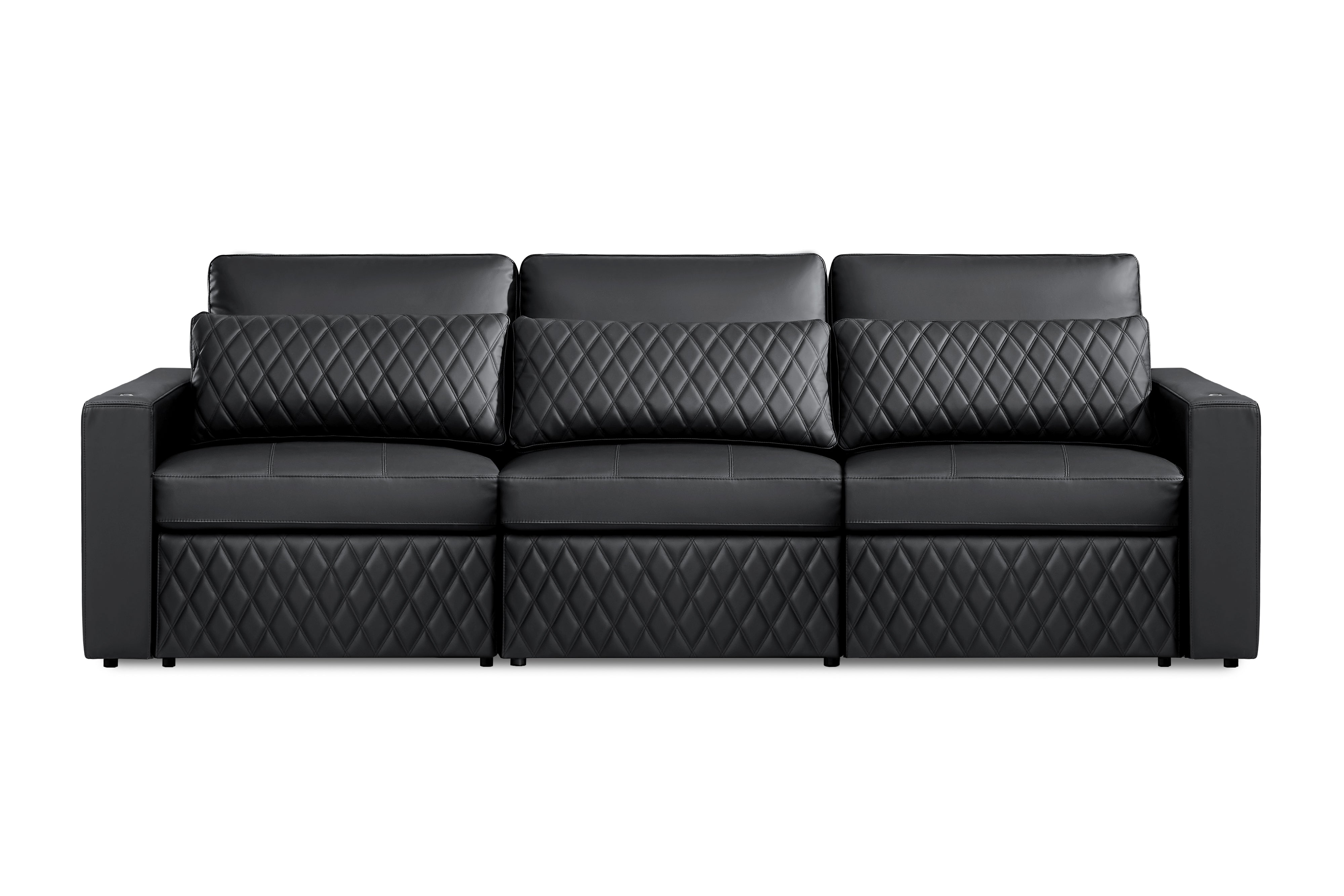 Valencia Pisa Ultimate Nappa 20000 Leather Lounge Sectional Sofa, Three Seats, Black