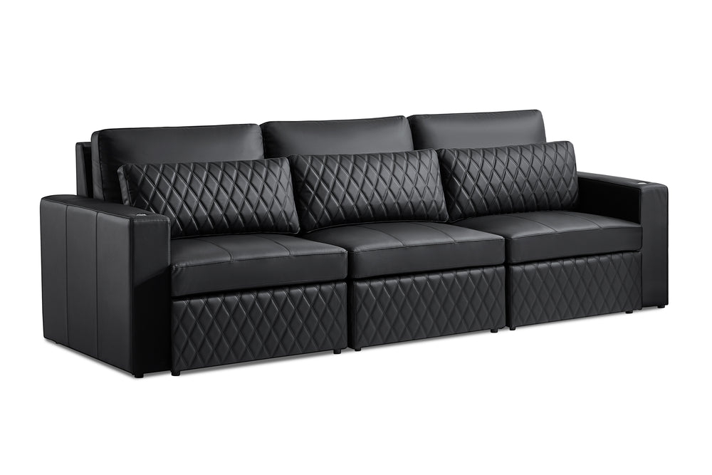 Valencia Pisa Ultimate Nappa 20000 Leather Lounge Sectional Sofa, Three Seats, Black