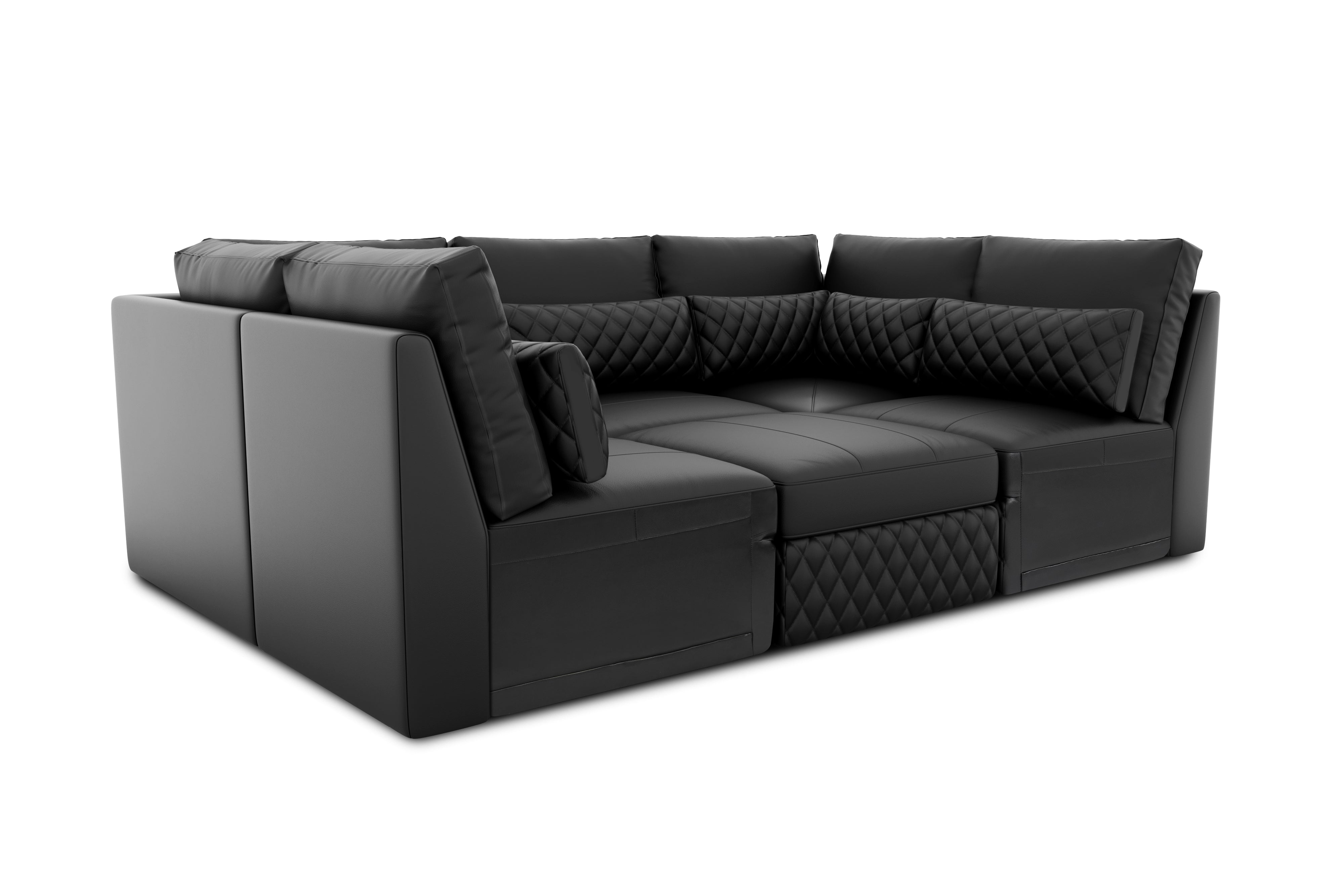 Valencia Pisa Ultimate Nappa 20000 Leather Lounge Sectional Sofa, U Shape Sectional, Black