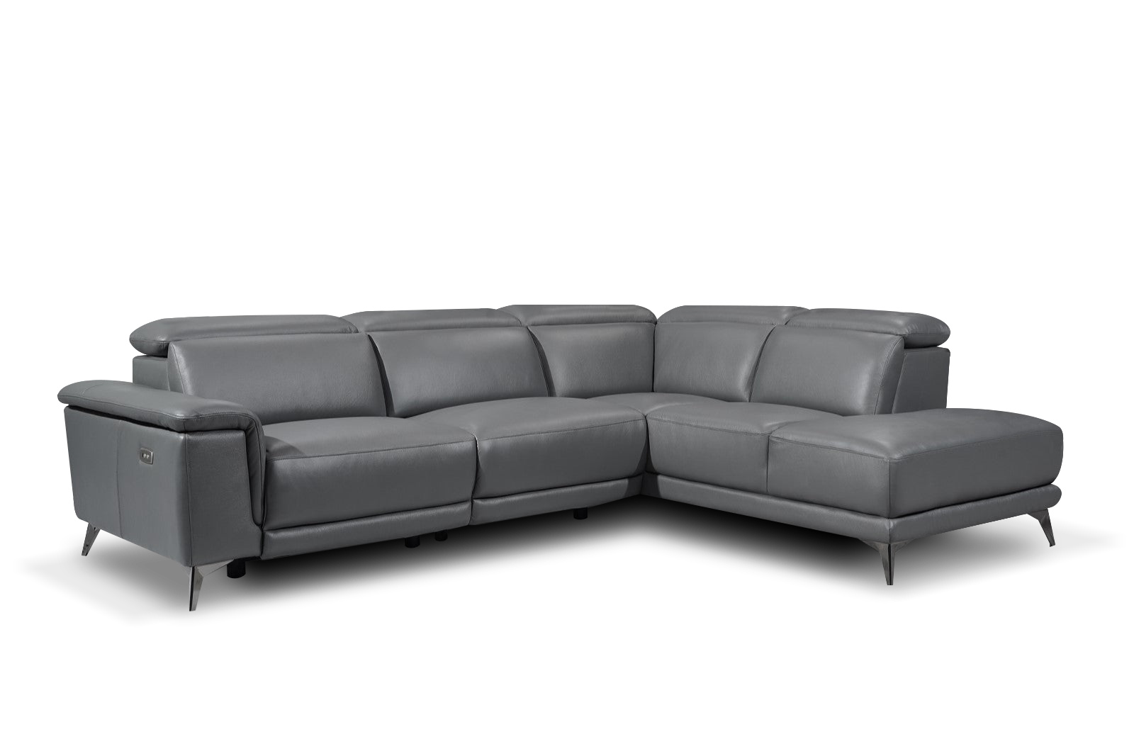 Valencia Pista Modern Top Grain Leather Reclining Sectional Sofa with Right-Hand Facing Chaise, Grey