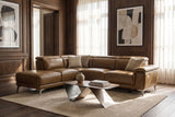 Pista reclining chaise sectional in Weathered Saddle distressed Italian aniline leather, left chaise configuration