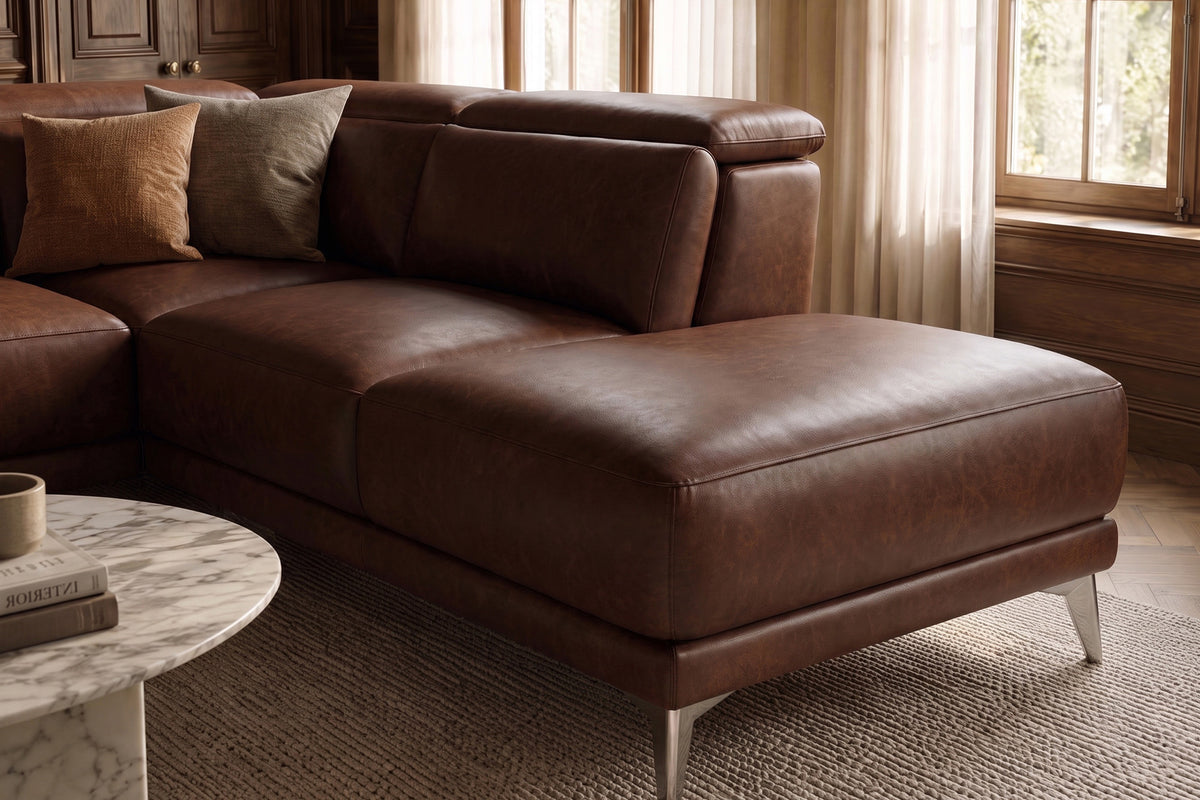 Valencia Pista Distressed Leather Reclining Chaise Sectional Sofa