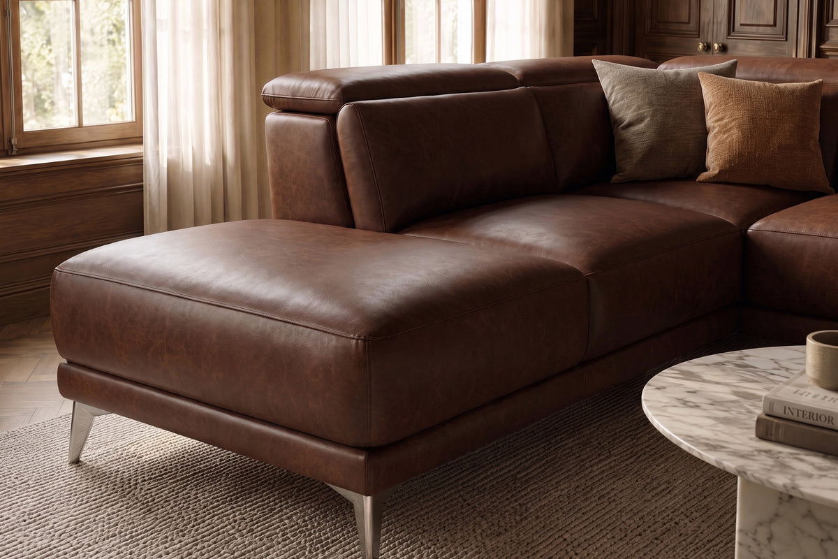 Valencia Pista Distressed Leather Reclining Chaise Sectional Sofa