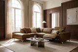 Pista reclining chaise sectional in Weathered Saddle distressed Italian aniline leather, left chaise configuration