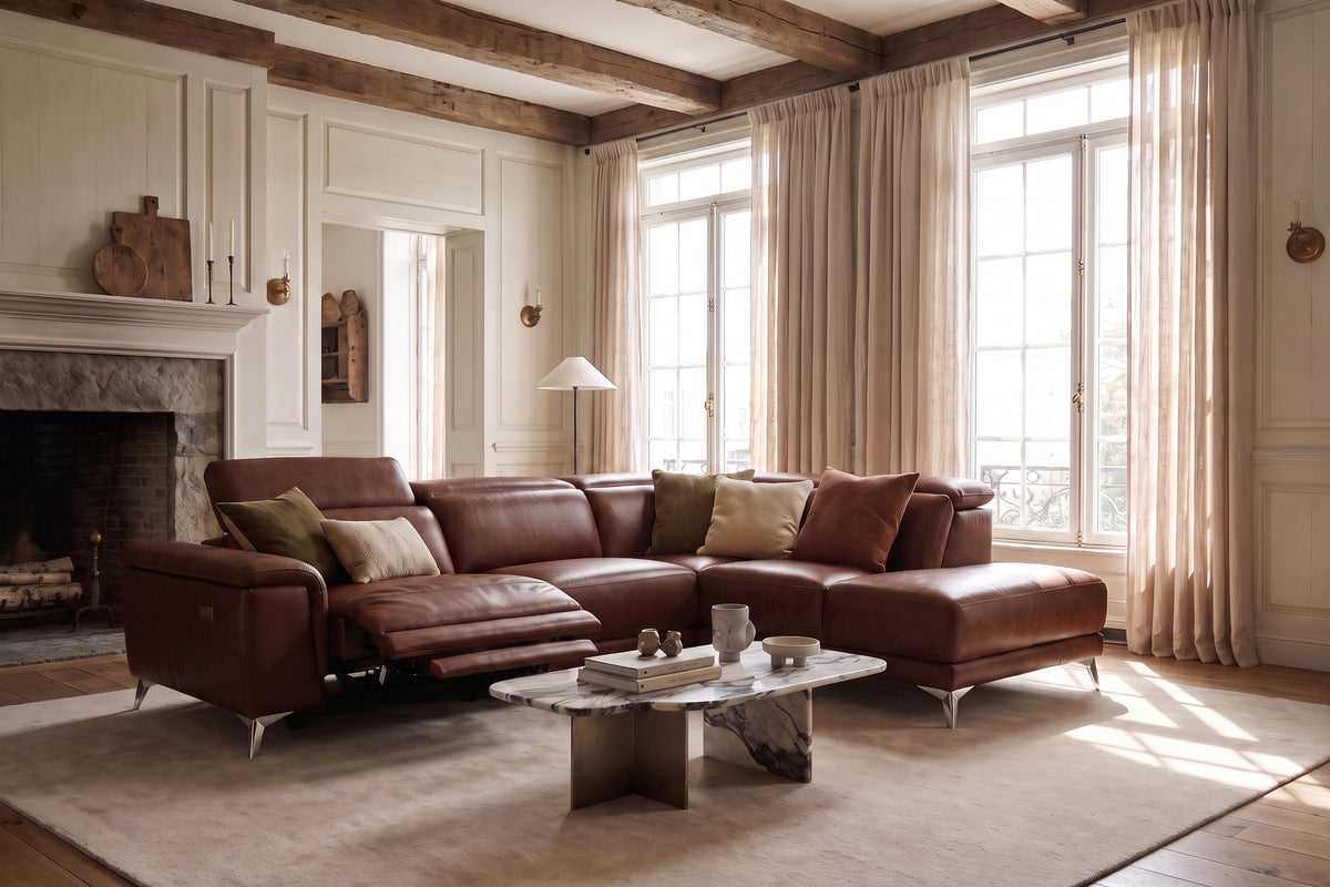 Valencia Pista Distressed Leather Reclining Chaise Sectional Sofa