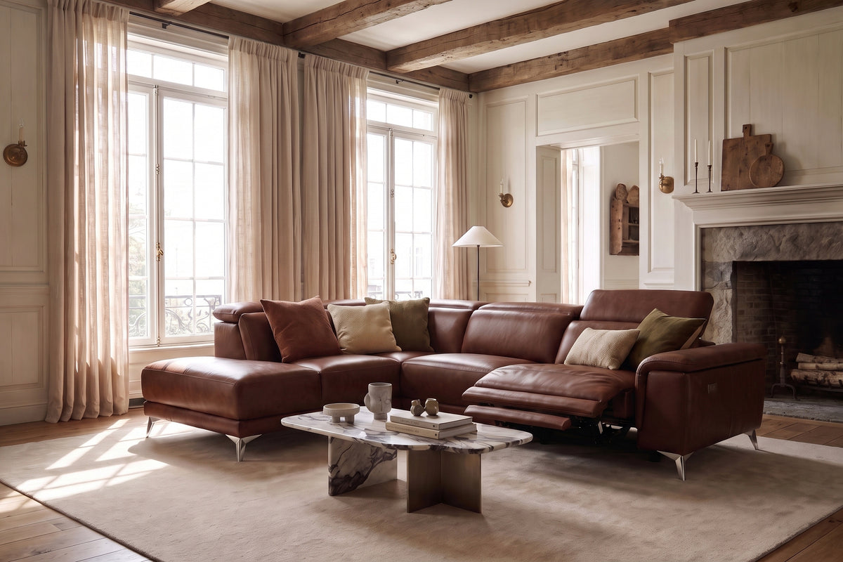 Valencia Pista Distressed Leather Reclining Chaise Sectional Sofa