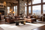 Valencia Pista Distressed Leather Reclining Chaise Sectional Sofa