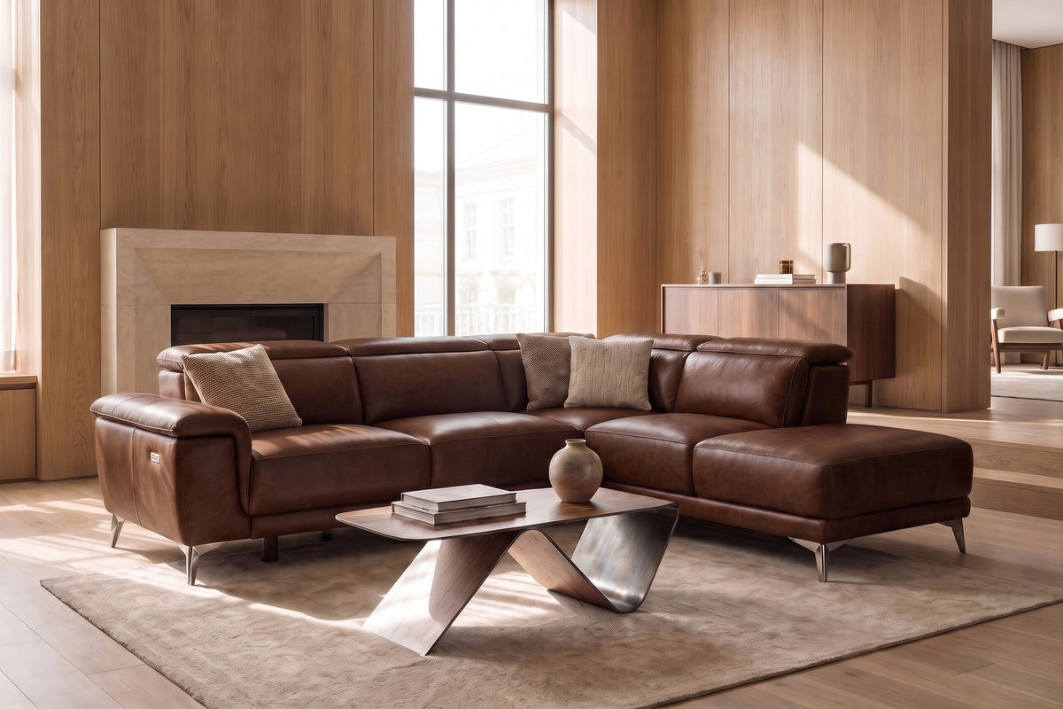 Valencia Pista Distressed Leather Reclining Chaise Sectional Sofa