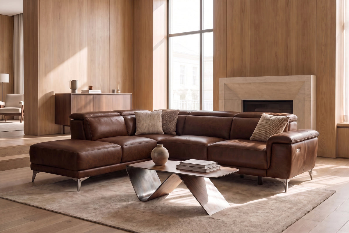 Valencia Pista Distressed Leather Reclining Chaise Sectional Sofa