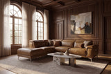Pista reclining chaise sectional in Weathered Saddle distressed Italian aniline leather, left chaise configuration