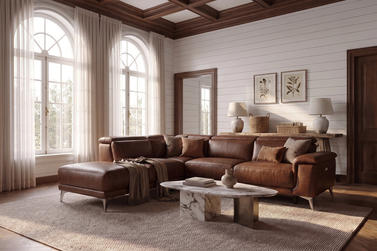 Valencia Pista Distressed Leather Reclining Chaise Sectional Sofa